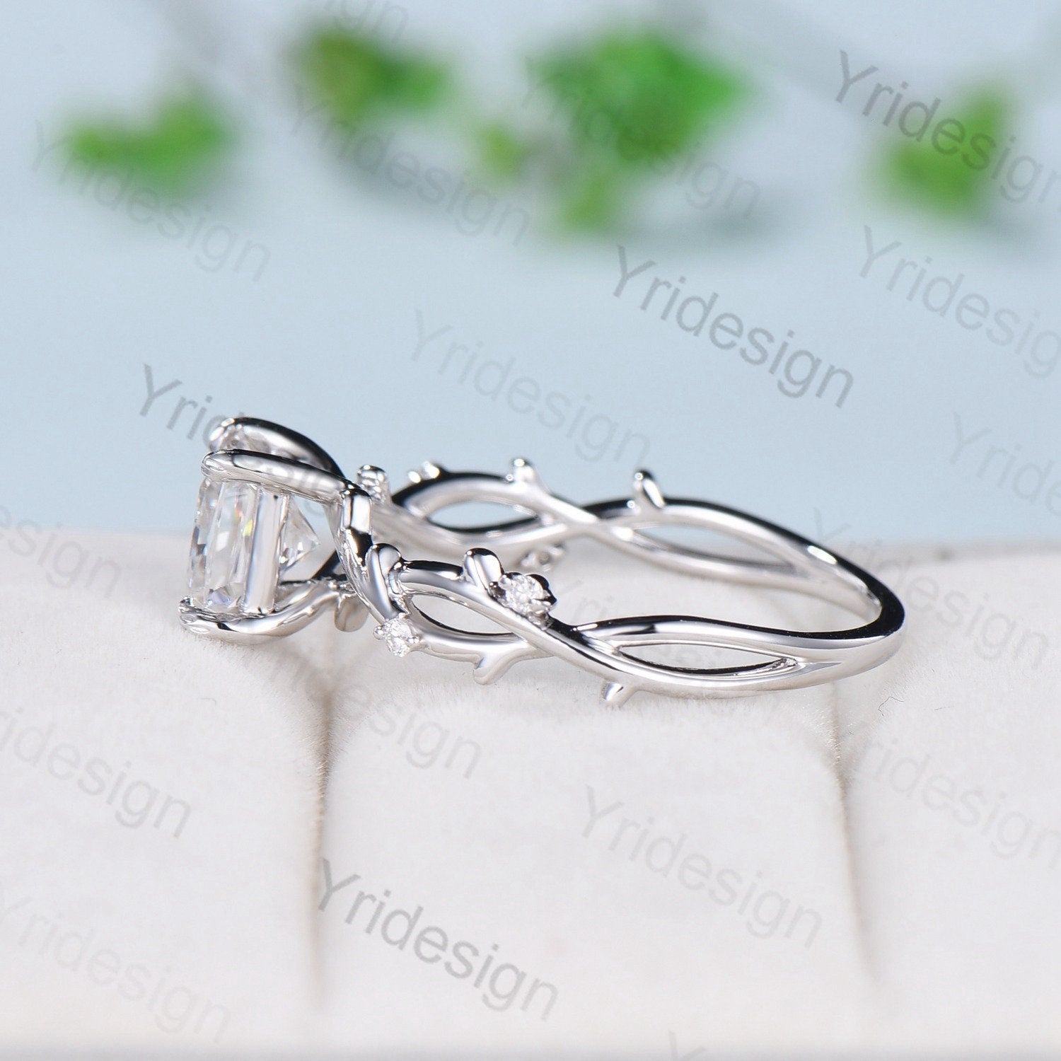 2CT Brilliant Princess Cut Moissanite ring Leaf Branch Moissanite Engagement Ring Nature Inspired Wedding Ring Unique Twig Promise Ring Gift - PENFINE