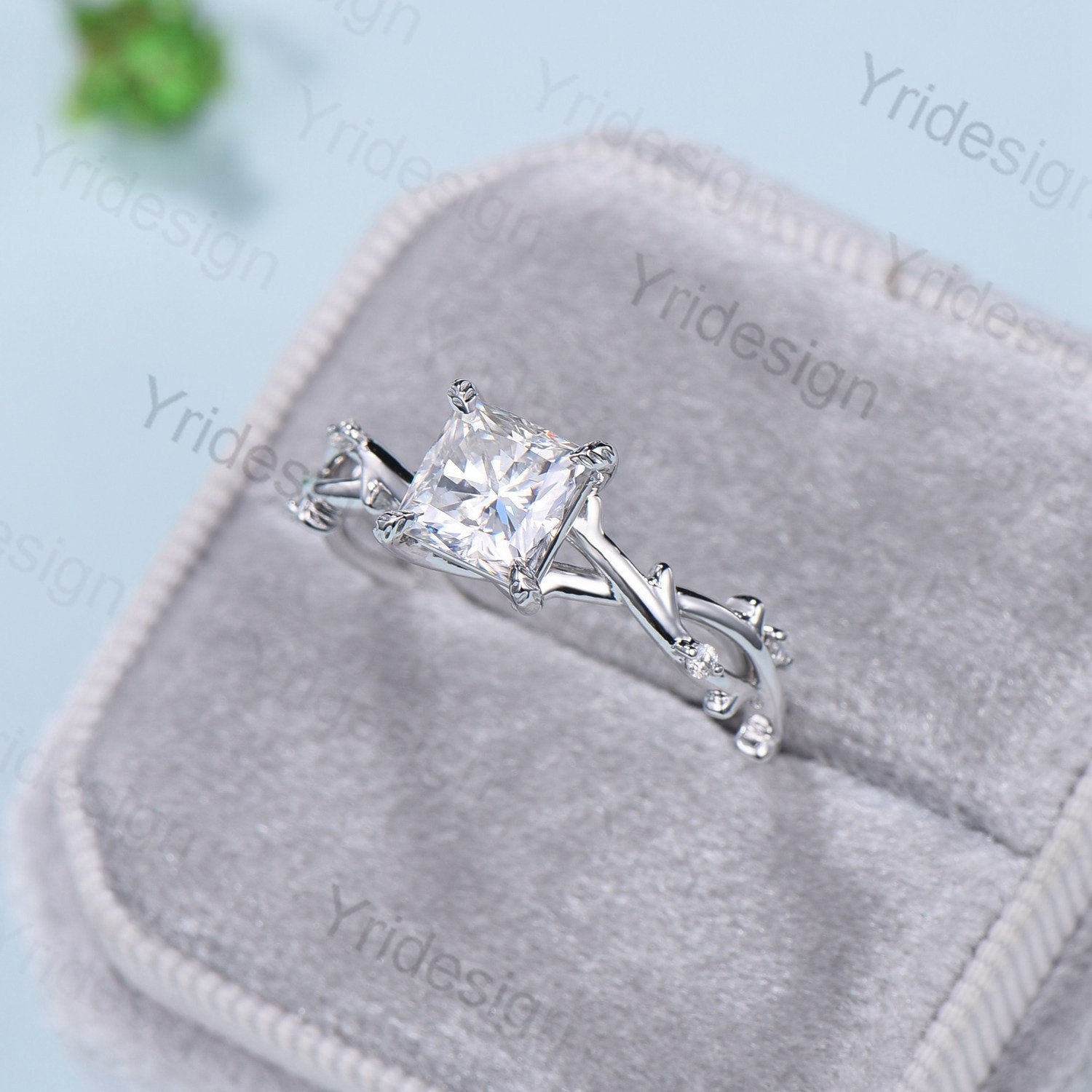 2CT Brilliant Princess Cut Moissanite ring Leaf Branch Moissanite Engagement Ring Nature Inspired Wedding Ring Unique Twig Promise Ring Gift - PENFINE