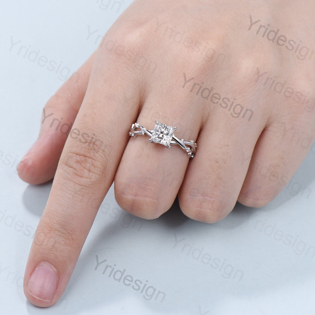 2CT Brilliant Princess Cut Moissanite ring Leaf Branch Moissanite Engagement Ring Nature Inspired Wedding Ring Unique Twig Promise Ring Gift - PENFINE