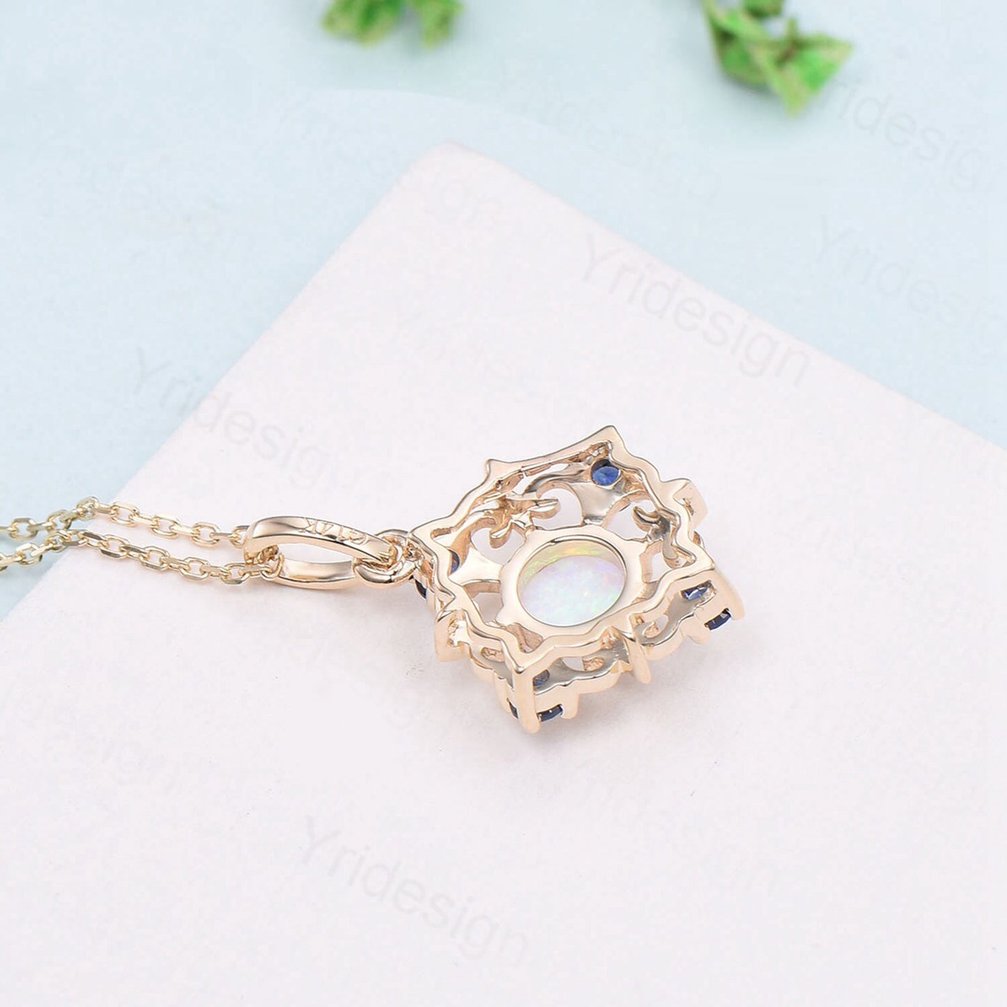 Vintage Sapphire Diamond Pendant Necklace Unique Nature Inspired IGI Certificate Lab Grown Diamond Pendant Moissanite Necklace Birthday Gift - PENFINE