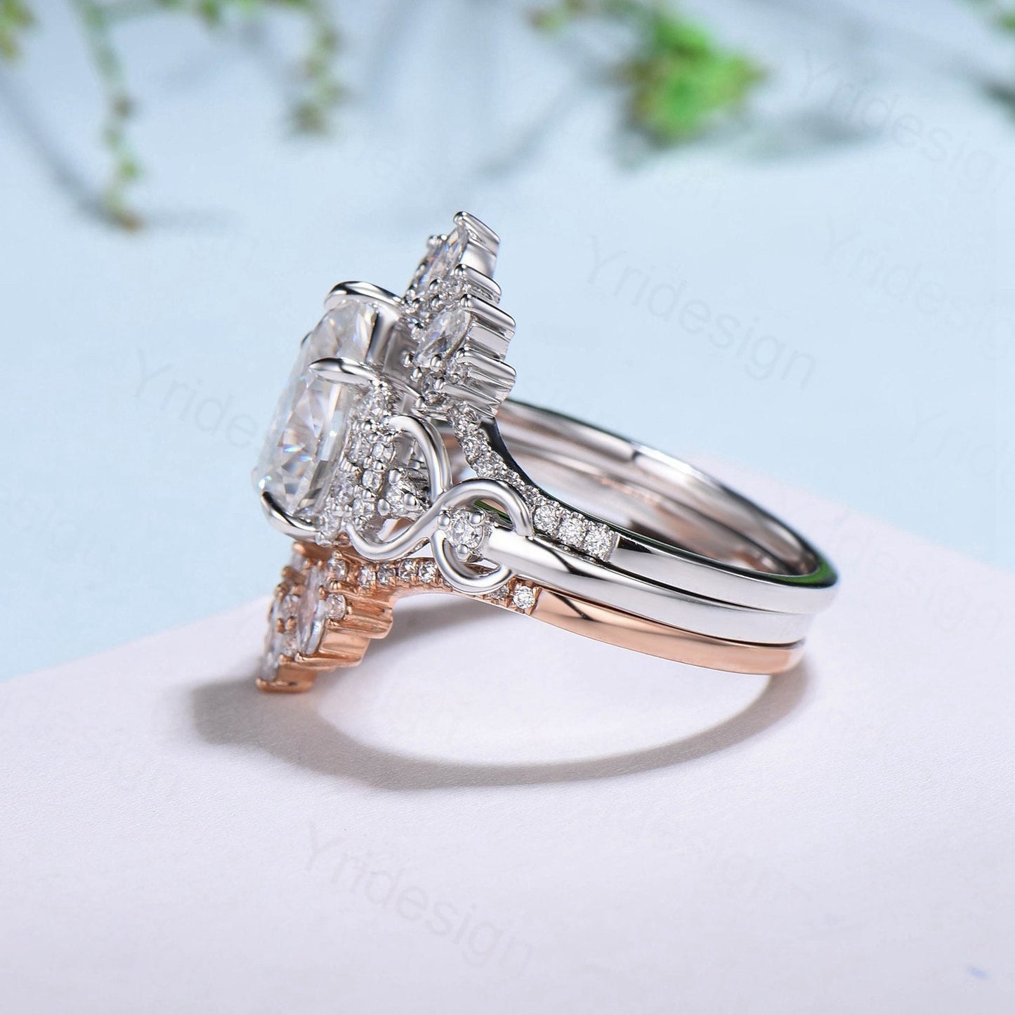 3pcs Vintage Moissanite Wedding Ring Set Celtic Love 2 carat Pear Shaped engagement ring white gold curved band anniversary bridal set women - PENFINE