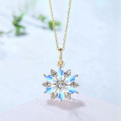 Vintage Snowflake Moonstone Pendant Necklace Unique Retro Marquise Moonstone  Necklace Floral Flower Pendant June Birthstone  Christmas gift - PENFINE