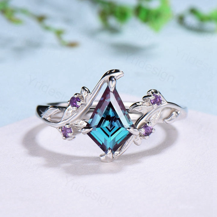 Nature Inspired kite alexandrite engagement ring set twig cluster amethyst wedding ring set Vintage marquise moonstone opal stacking ring - PENFINE