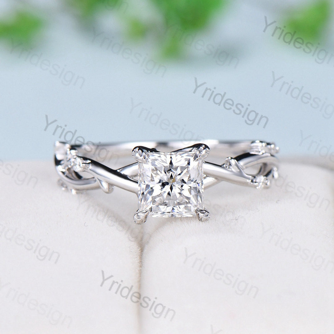 2CT Brilliant Princess Cut Moissanite ring Leaf Branch Moissanite Engagement Ring Nature Inspired Wedding Ring Unique Twig Promise Ring Gift - PENFINE