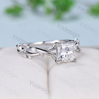 2CT Brilliant Princess Cut Moissanite ring Leaf Branch Moissanite Engagement Ring Nature Inspired Wedding Ring Unique Twig Promise Ring Gift - PENFINE