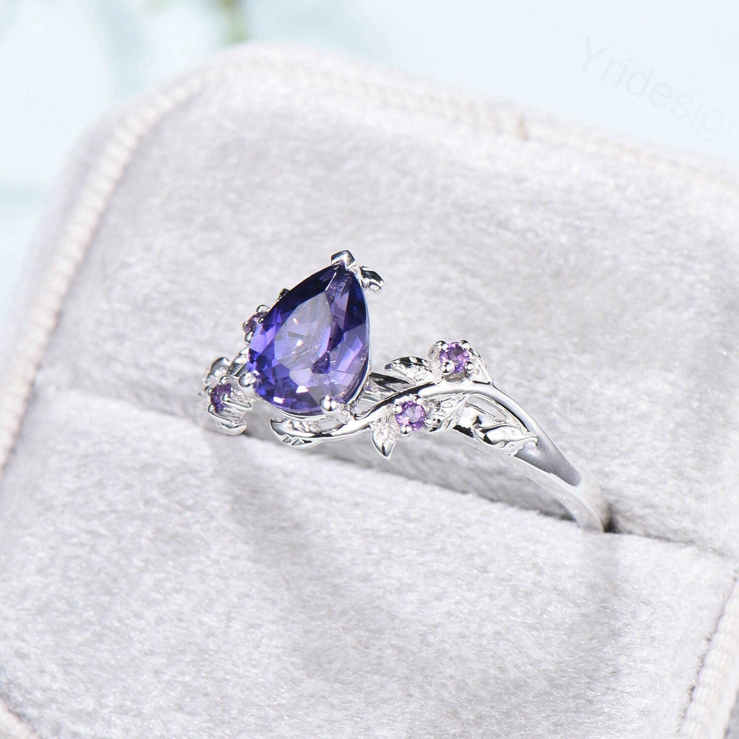 Purple Ring newest Natural Amethyst Ring Pear Cut Gemstone Engagement Ring Silver