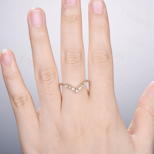 Vintage Opal Wedding Band Marquise cut moissanite diamond yellow gold fire opal wedding ring Unique Stacking ring matching band for women - PENFINE