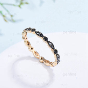 Art Deco Black Diamond Wedding Band Vintage Black Spinel Stacking Ring For Women Rose Gold Eternity fianc??¨¬|e Wedding Ring Anniversary Gift - PENFINE