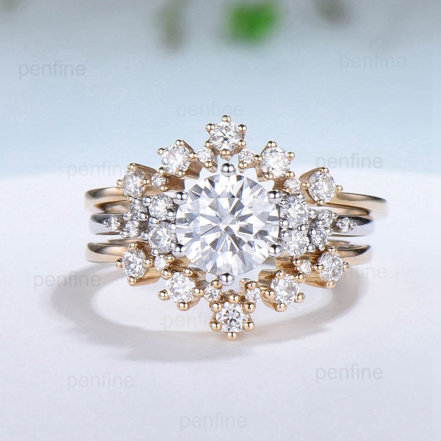 Diamond cluster clearance wedding ring sets