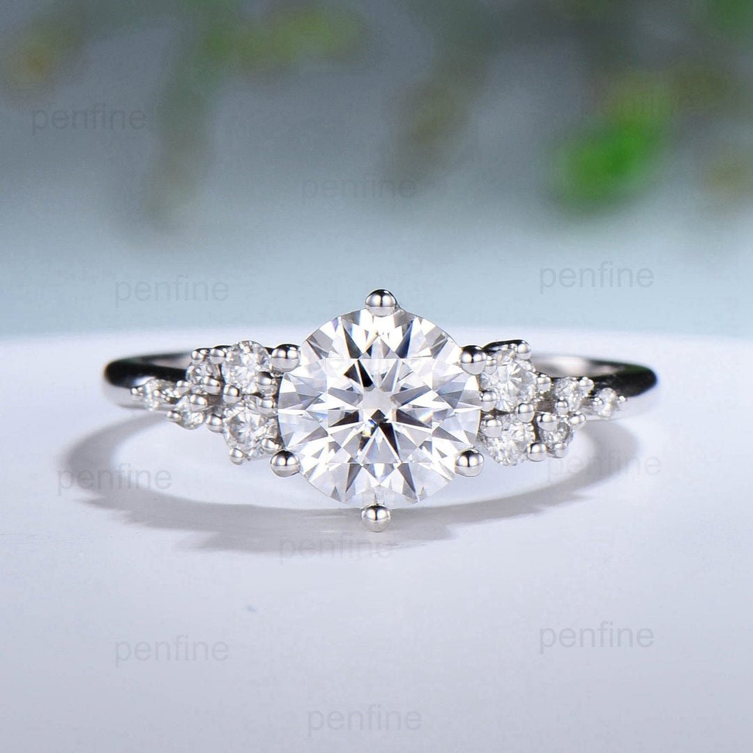 7mm Round brilliant moissanite engagement ring set snowdrift lab grown diamonds wedding ring set 3pcs unique moissanite bridal ring set - PENFINE