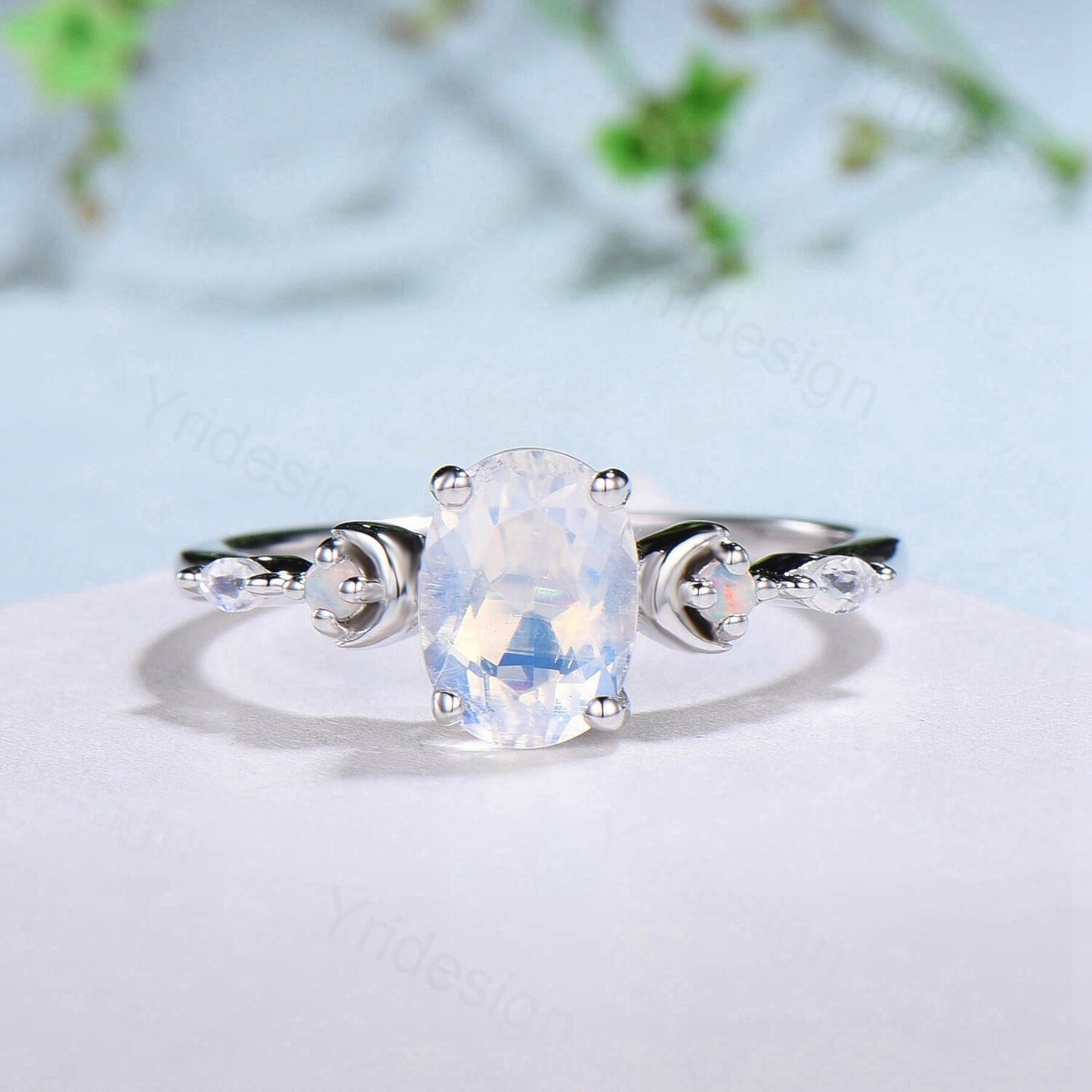 Vintage 1.5CT Oval Moonstone Engagement Ring Set Marquise Moonstone Opal Moon Wedding Ring Set Art Deco Stacking Anniversary Ring For Women - PENFINE