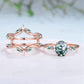 1.5Ct Natural Oval Moss Agate Engagement Ring Set Vintage Marquise Agate Wedding Ring Double Curved Moissanite Stacking Bridal Set for Women - PENFINE