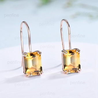 Vintage Citrine earrings emerald cut Stud Earrings November birthstone  Earrings for Women Solid 14k 18k rose  gold green crystal earrings - PENFINE