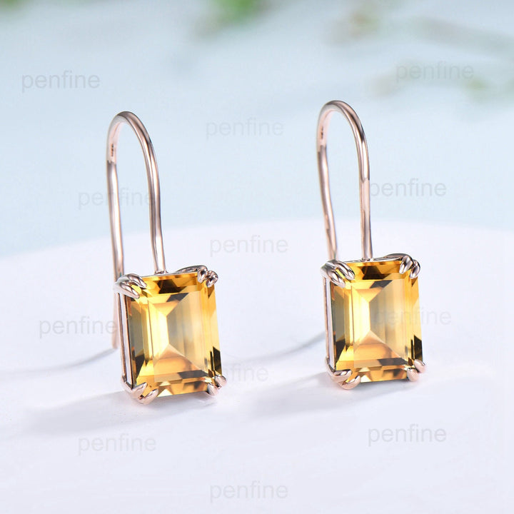 Vintage Citrine earrings emerald cut Stud Earrings November birthstone  Earrings for Women Solid 14k 18k rose  gold green crystal earrings - PENFINE