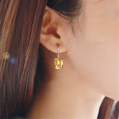 Vintage Citrine earrings emerald cut Stud Earrings November birthstone  Earrings for Women Solid 14k 18k rose  gold green crystal earrings - PENFINE