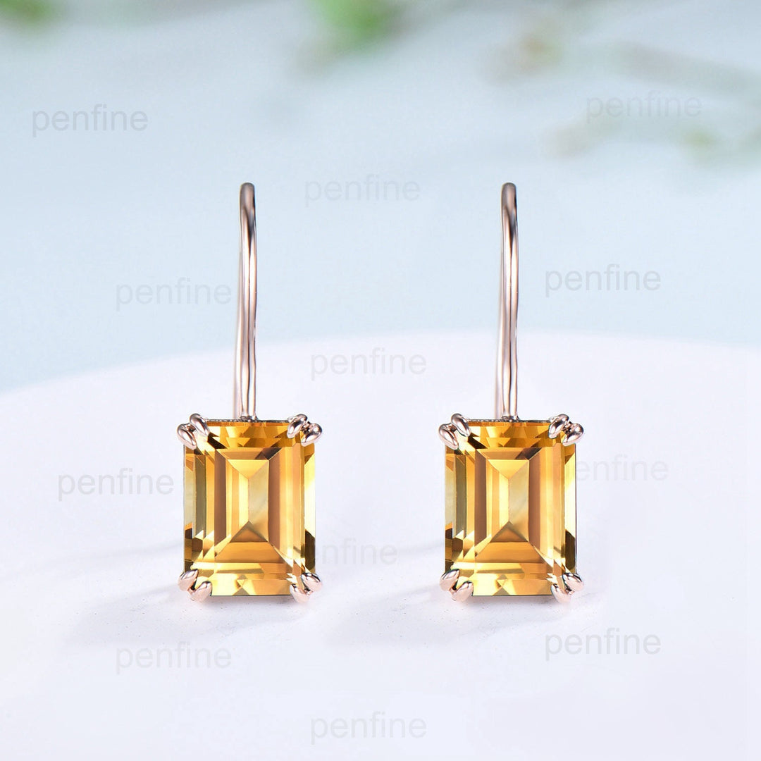 Vintage Citrine earrings emerald cut Stud Earrings November birthstone  Earrings for Women Solid 14k 18k rose  gold green crystal earrings - PENFINE