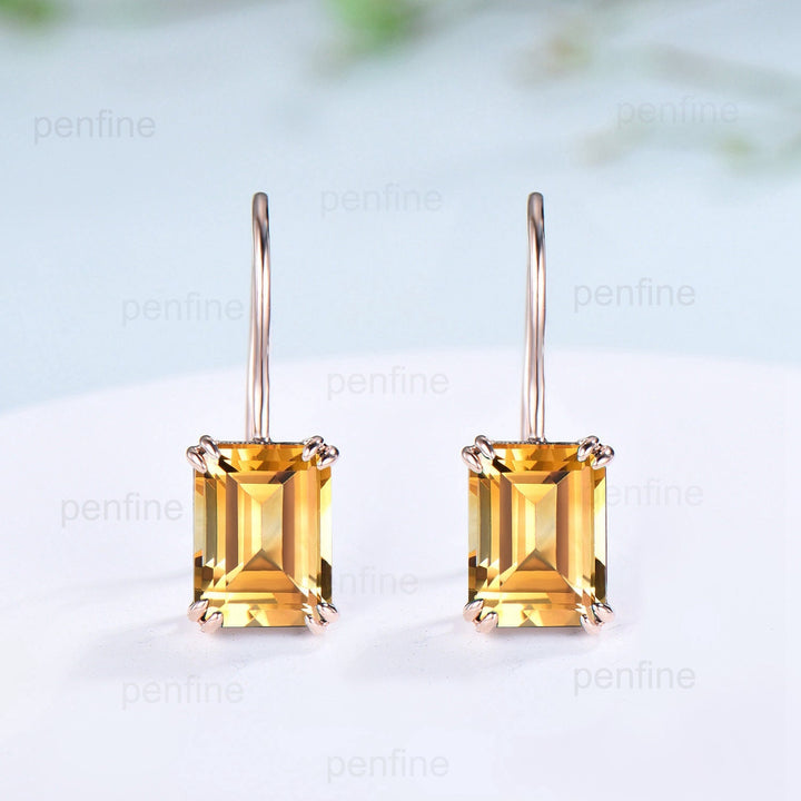 Vintage Citrine earrings emerald cut Stud Earrings November birthstone  Earrings for Women Solid 14k 18k rose  gold green crystal earrings - PENFINE