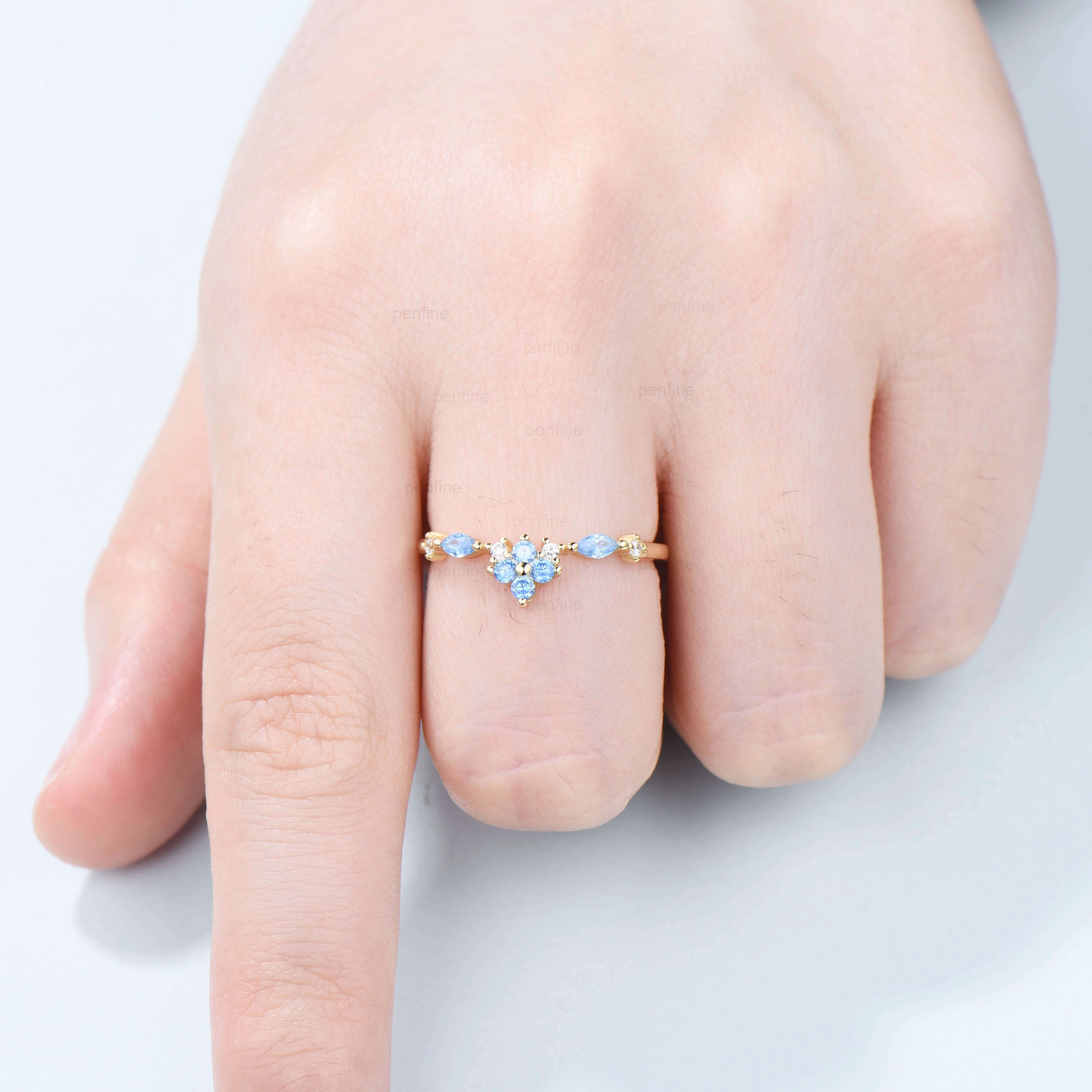 Band Blue Topaz Proposal Engagement Ring 14K Vintage Topaz Wedding Promise Ring sale Gold Band Women Gifted Blue Topaz Ring Birthstone Band Ring