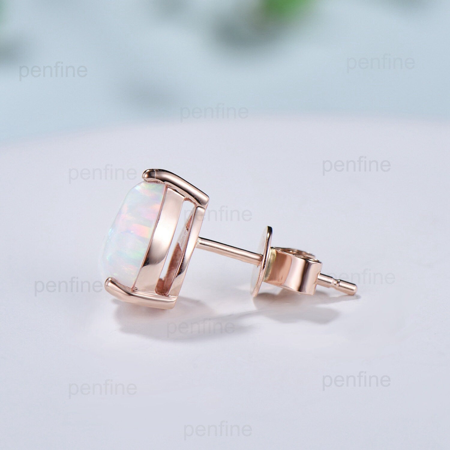 1 Carat Round Fire Opal Stud Earrings, store 6*6 mm Simple Cabochon White Fire Opal Stud Earrings, Opal Bridal Earrings, October Birthday Gift