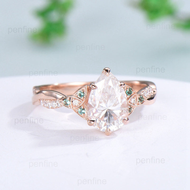 Vintage 6x9mm Pear Shaped Moissanite Engagement Ring For Women Unique Norse Viking infinity moissanite wedding ring Twig anniversary gift - PENFINE