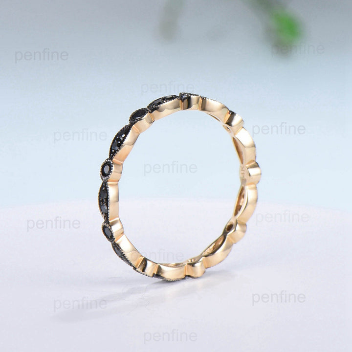 Art Deco Black Diamond Wedding Band Vintage Black Spinel Stacking Ring For Women Rose Gold Eternity fianc??¨¬|e Wedding Ring Anniversary Gift - PENFINE