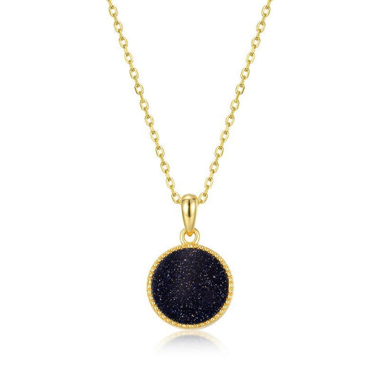 Dainty blue sandstone wedding set solitaire blue goldstone yellow gold minimalist minimalist pendant necklace stud earrings - PENFINE