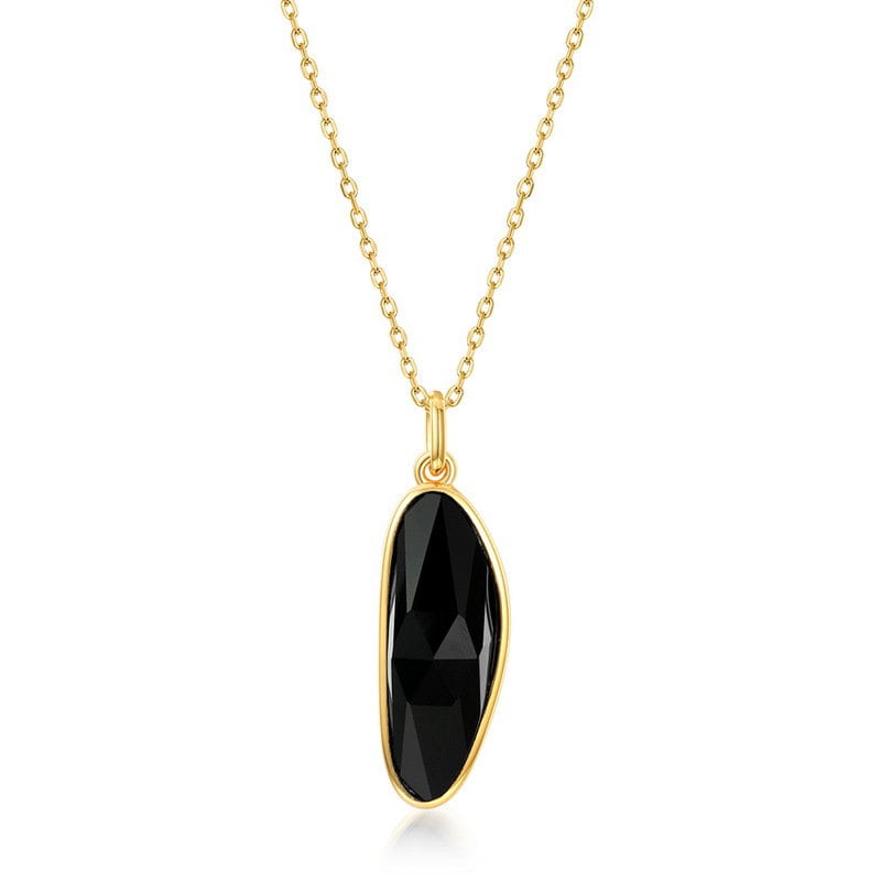 Irregular black agate pendant clavicle chain unique yellow gold black onyx pendant necklace vintage necklace for women - PENFINE