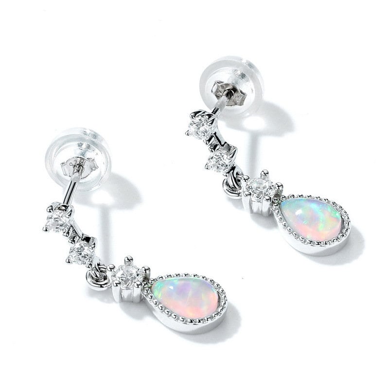 vintage opal wedding set silver white gold fire opal pendant necklace unique opal stud earrings for women - PENFINE