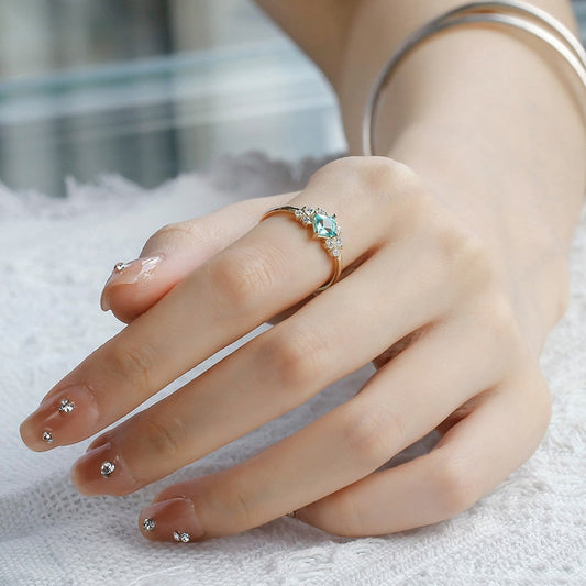 Unique Apatite engagement ring princess cut apatite cluster moissanite wedding ring solid 9k/14k/18k yellow gold proposal gifts for women - PENFINE