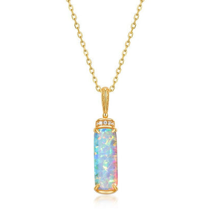 Vintage Baguette Opal Pendant Necklace Unique Unique Nature Inspired Fire Opal Pendant 14K/18K Rose Gold Necklace For Women Birthday Gift - PENFINE