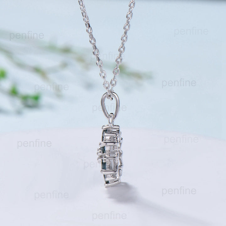 Vintage Snowflake Moss Agate Pendant Necklace Unique Retro Marquise Agate Necklace Floral Flower Pendant Natural Pendant Christmas gift - PENFINE