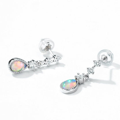 vintage opal wedding set silver white gold fire opal pendant necklace unique opal stud earrings for women - PENFINE