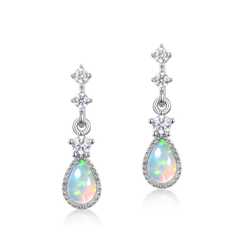 vintage opal wedding set silver white gold fire opal pendant necklace unique opal stud earrings for women - PENFINE