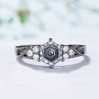 Vintage Gray Moissanite Engagement Ring White Gold Black Gold Unique Alternative Infinity Ring Cluster Diamond Wedding Ring Anniversary gift - PENFINE