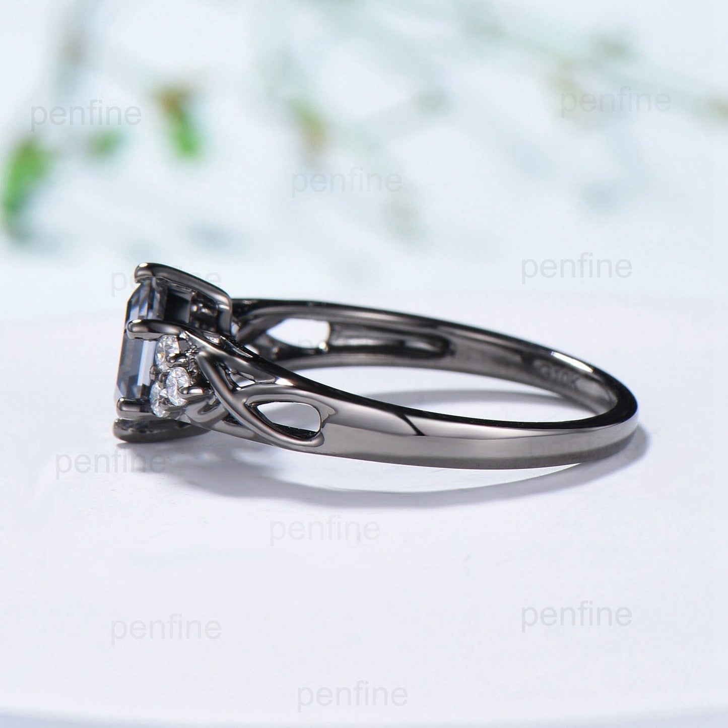 Vintage Gray Moissanite Engagement Ring White Gold Black Gold Unique Alternative Infinity Ring Cluster Diamond Wedding Ring Anniversary gift - PENFINE