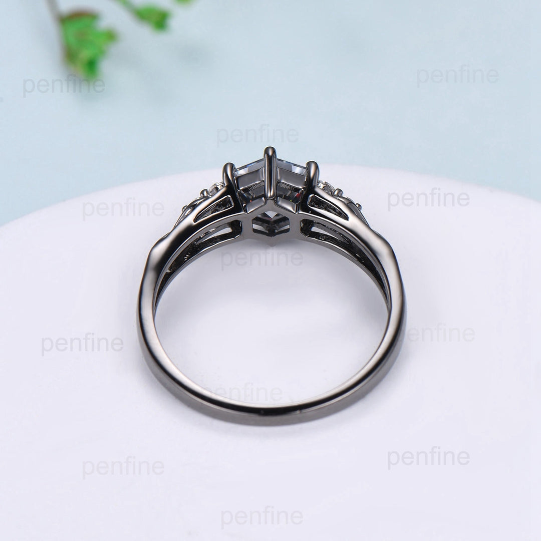 Vintage Gray Moissanite Engagement Ring White Gold Black Gold Unique Alternative Infinity Ring Cluster Diamond Wedding Ring Anniversary gift - PENFINE