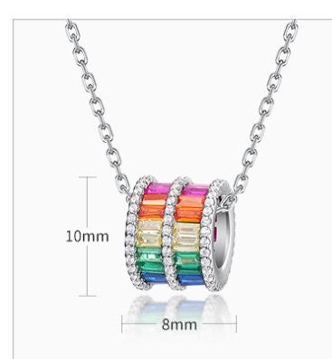 Vintage Pendant Necklace Unique Baguette Women's Personalized Rainbow Necklace Silver 14K/18K White Gold Necklace Birthday Gift - PENFINE