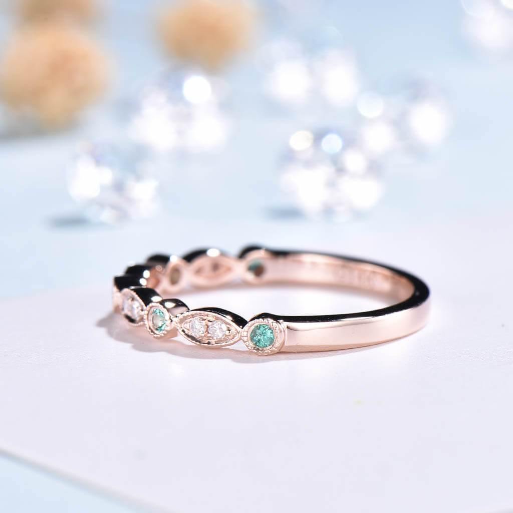 Luxe Tiara Half Eternity Emerald And Diamond Wedding Band - PENFINE