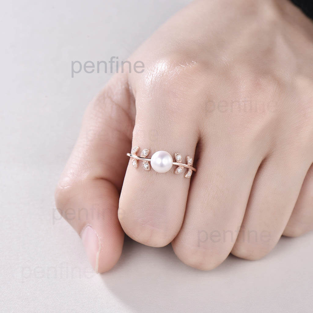 rose gold pearl engagement rings