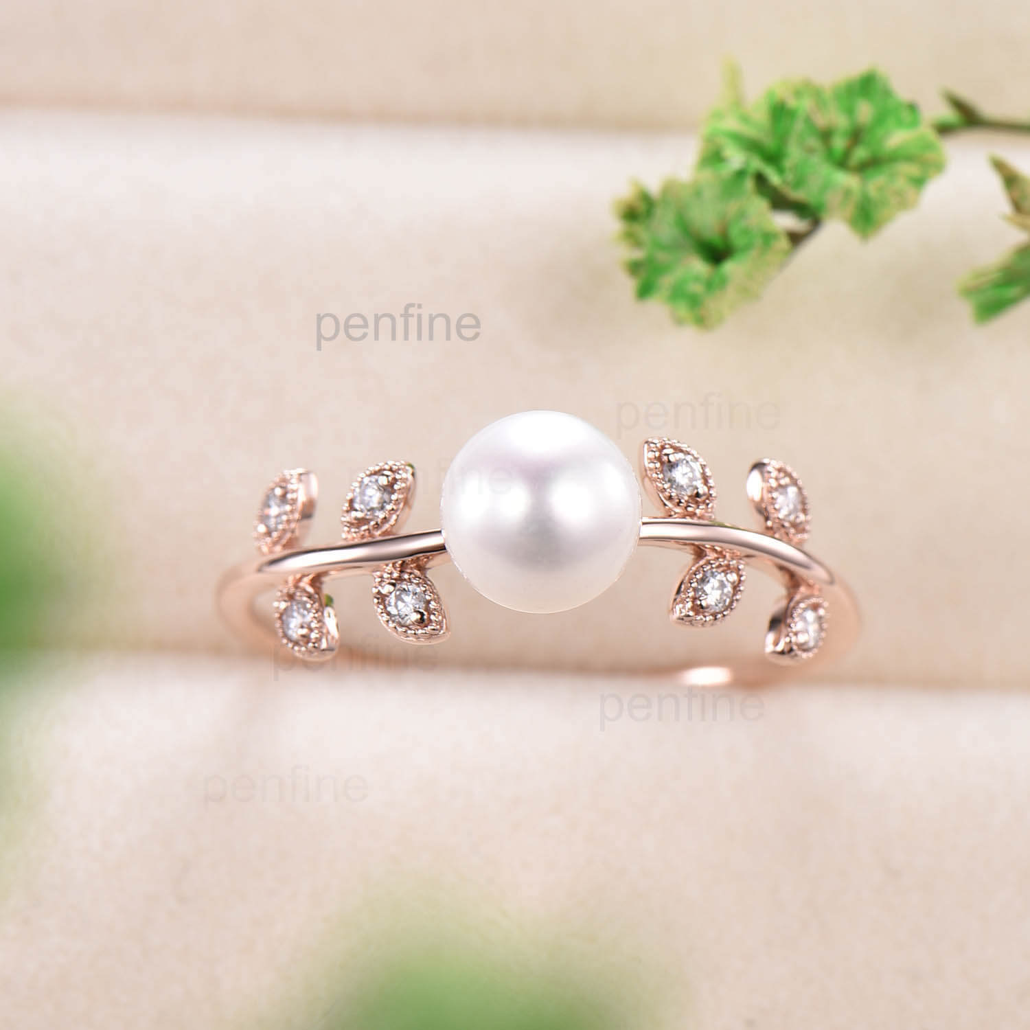 Rose gold pearl hot sale engagement ring