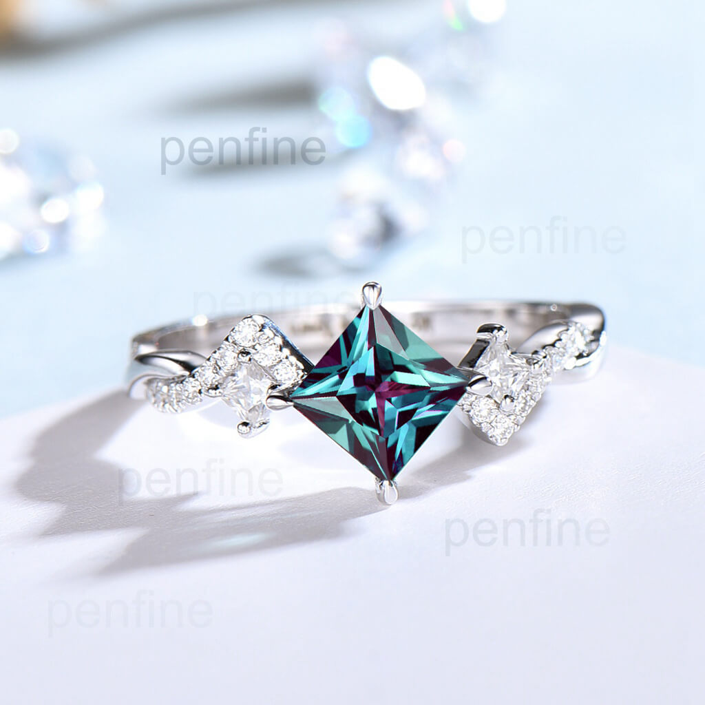 Princess cut alexandrite engagement ring