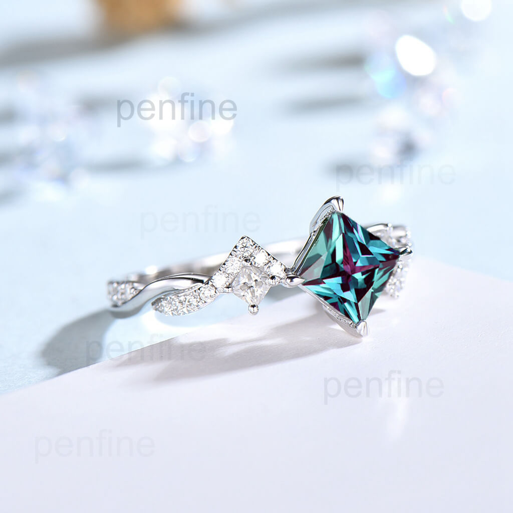 Unique Princess Cut Alexandrite Engagement Ring Infinity - PENFINE