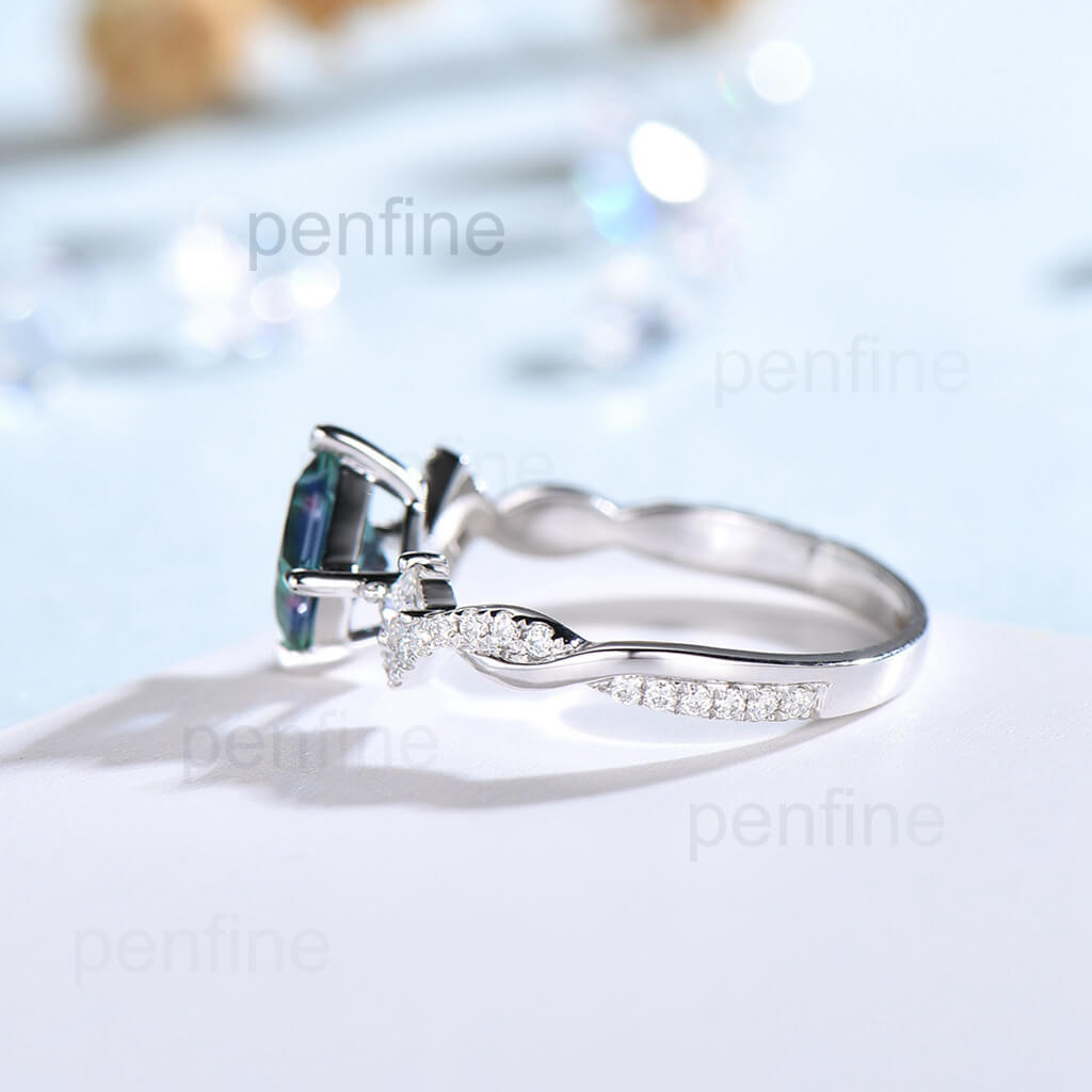 Unique Princess Cut Alexandrite Engagement Ring Infinity - PENFINE