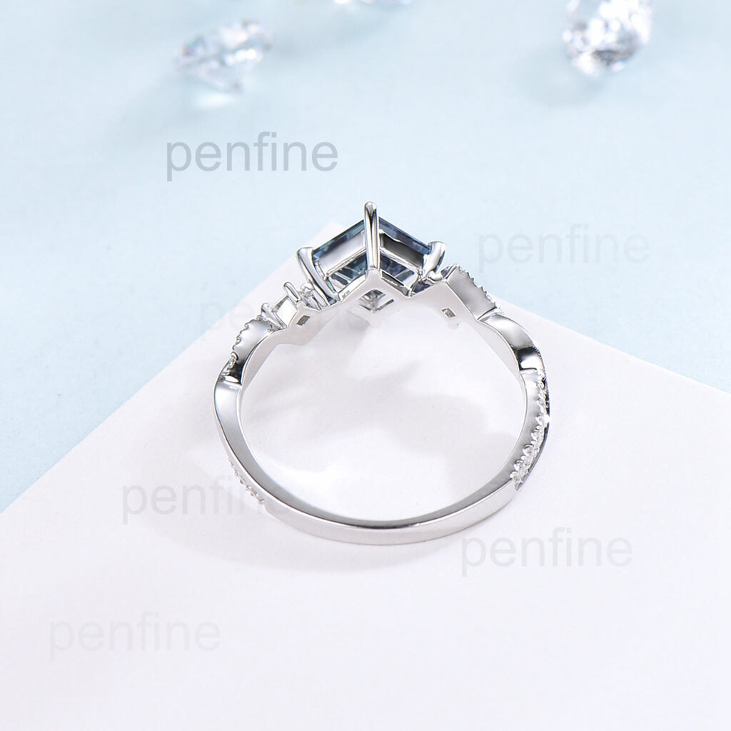 Unique Princess Cut Alexandrite Engagement Ring Infinity - PENFINE