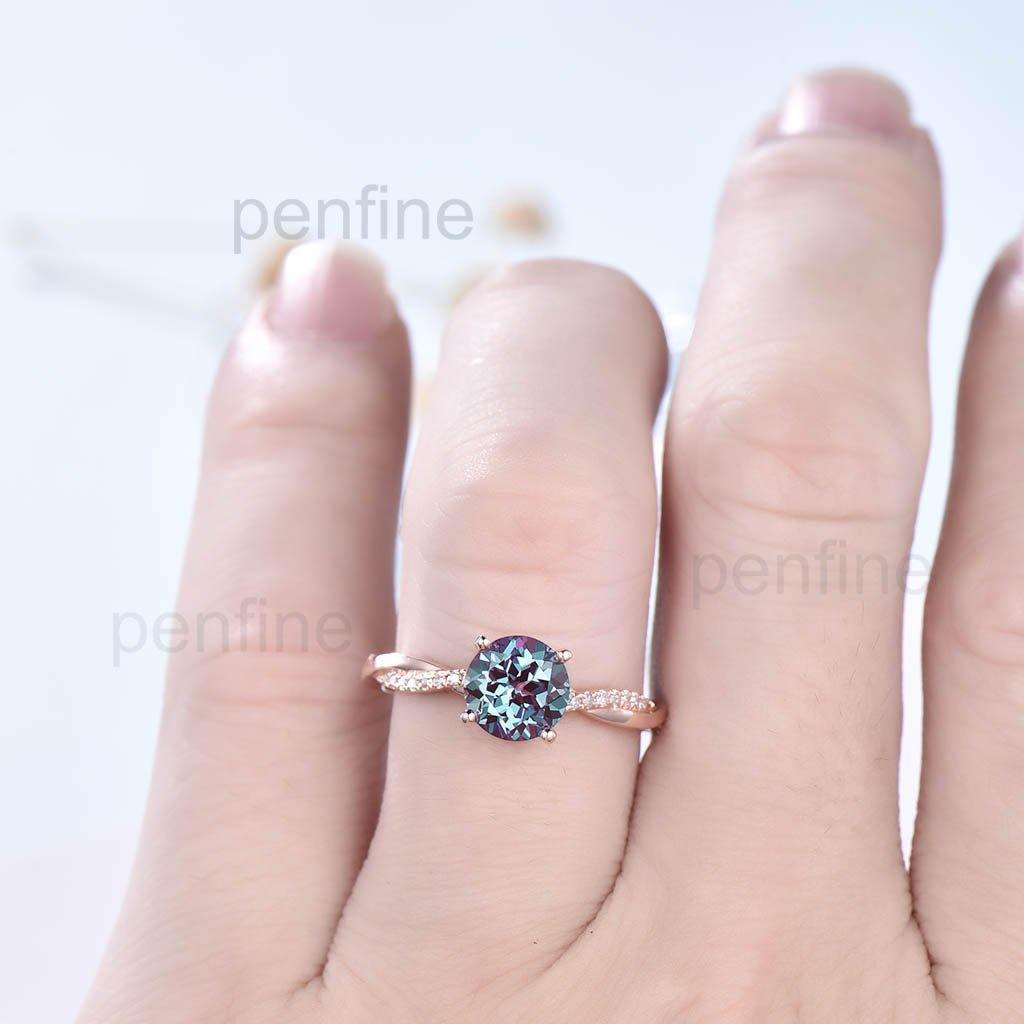 Inifinity Twisted Alexandrite Diamond Engagement Ring Rose Gold - PENFINE