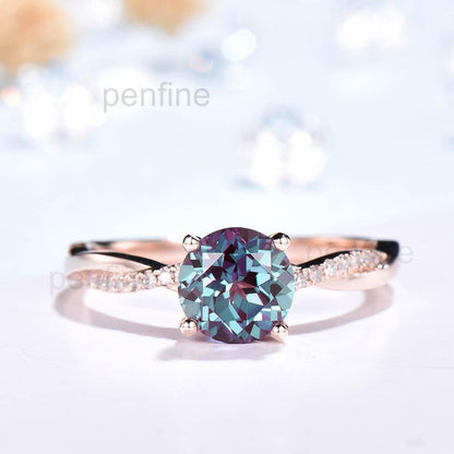 Inifinity Twisted Alexandrite Diamond Engagement Ring Rose Gold - PENFINE