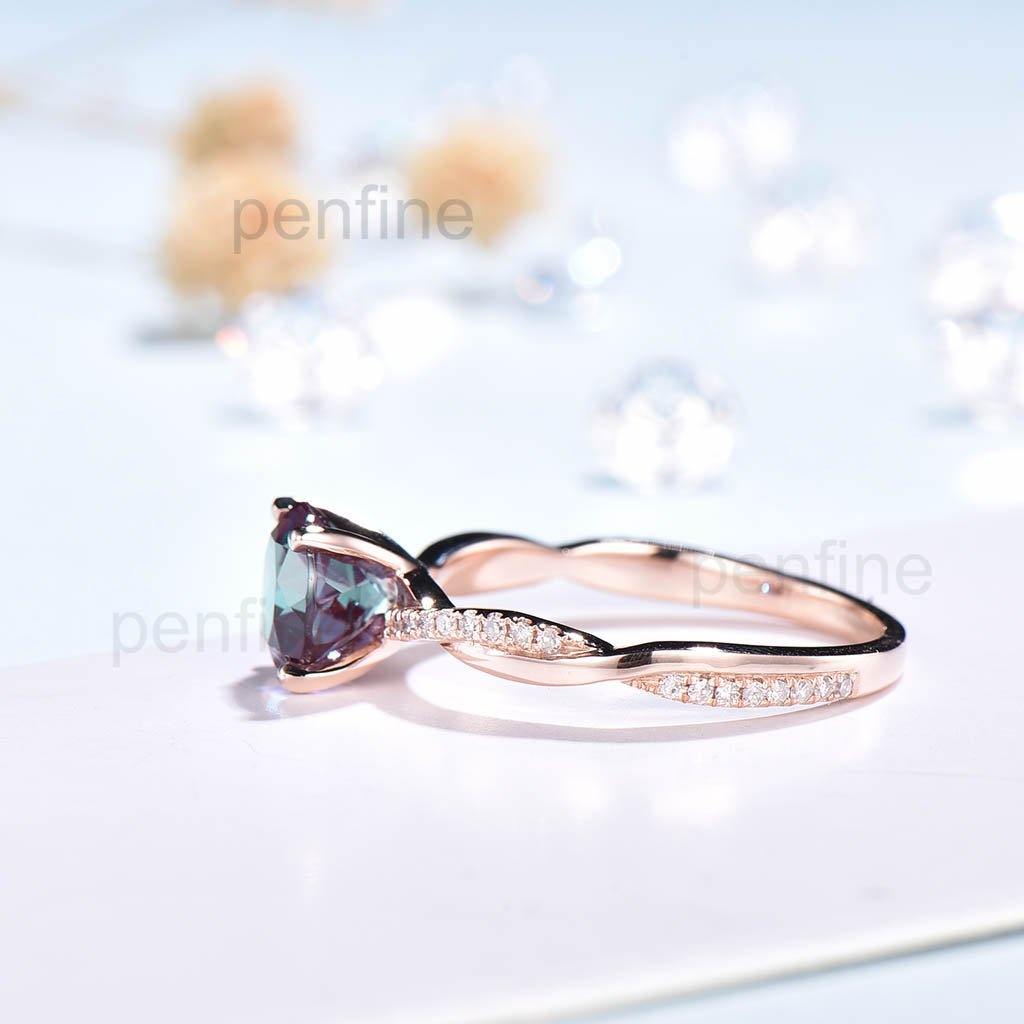 Inifinity Twisted Alexandrite Diamond Engagement Ring Rose Gold - PENFINE