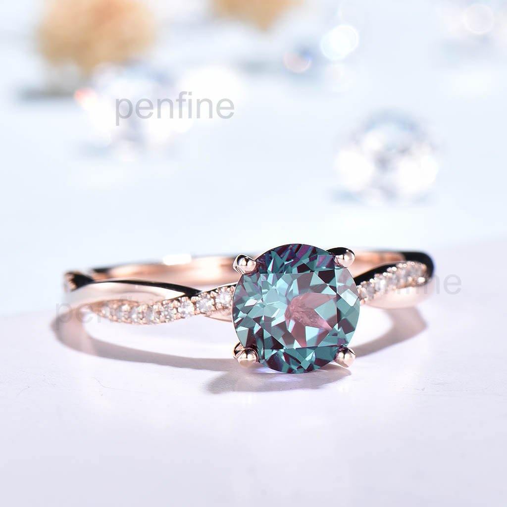 Inifinity Twisted Alexandrite Diamond Engagement Ring Rose Gold - PENFINE