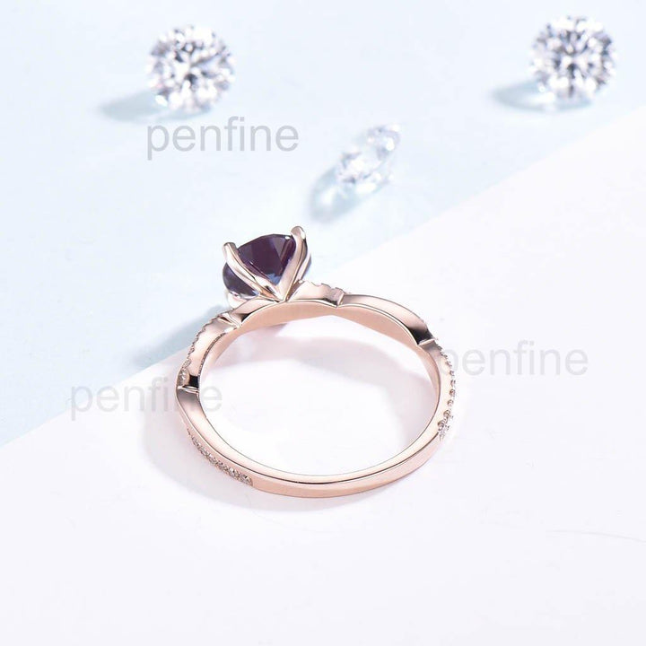 Inifinity Twisted Alexandrite Diamond Engagement Ring Rose Gold - PENFINE